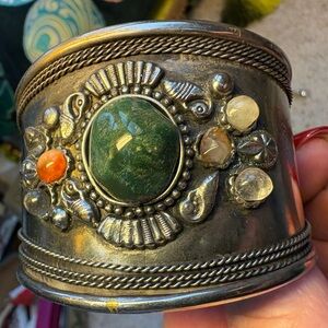 Vintage Silver Green Stone Multi Cuff